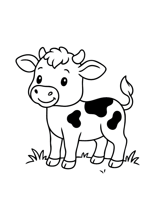 Cute cartoon cow line art for kids to color