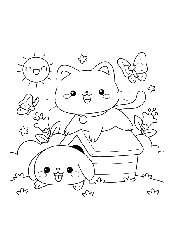 Cat and Dog Coloring Page